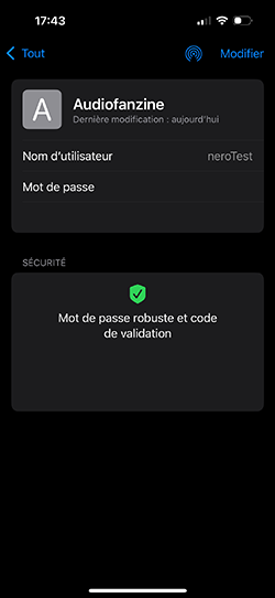 Exemple de code à usage unique généré par Apple Mots de Passe