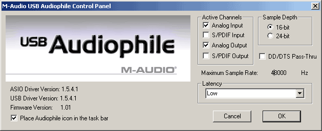 Panneau de contrôle de l'Audiophile
